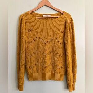 LOFT Mustard Yellow Open Knit Boatneck Sweater Size S